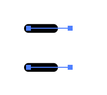 Two short paths each with rounded end caps applied, representing start and end tiles in a custom Illustrator brush.