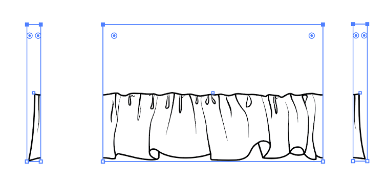Custom ruffle brush artwork aligned in the middle of a transparent repeat box for proper placement below a stroke.