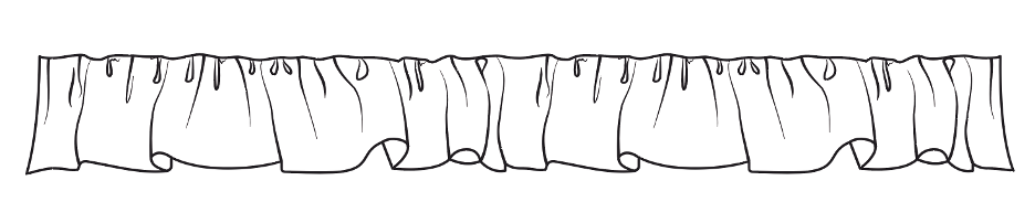 Completed ruffle brush applied to a straight path, showing seamless gathered trim in a fashion illustration.