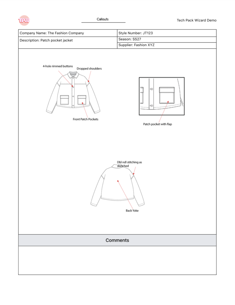 Example of Callouts page from Tech Pack Wizard tech pack