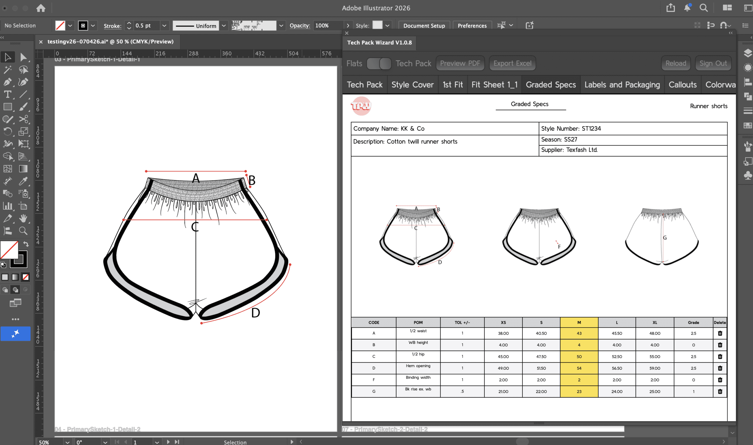 Tech Pack Wizard plugin panel for faster tech packs in Adobe Illustrator